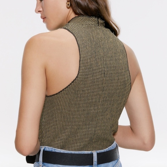 NWT ZARA KHAKI High Collar  tank Top - Small - Picture 3 of 12
